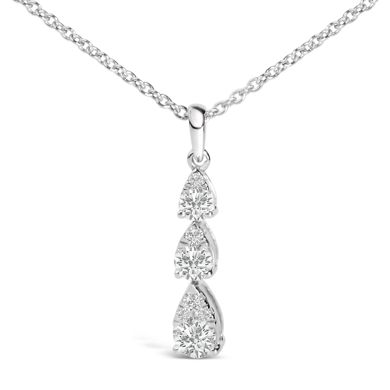 14K White Gold 3/8 Cttw Diamond Graduating 3 Stone Drop Style Pendant Necklace (G-H Color, VS2-SI1 Clarity) - 18" Inches