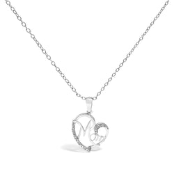 .925 Sterling Silver Cursive Mom Heart Diamond Accent Pendant Necklace (J-K Color, I2-I3 Clarity) - 18" Inches