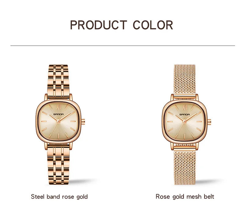 Stainless Steel Leather Mesh Quartz Watch for Women