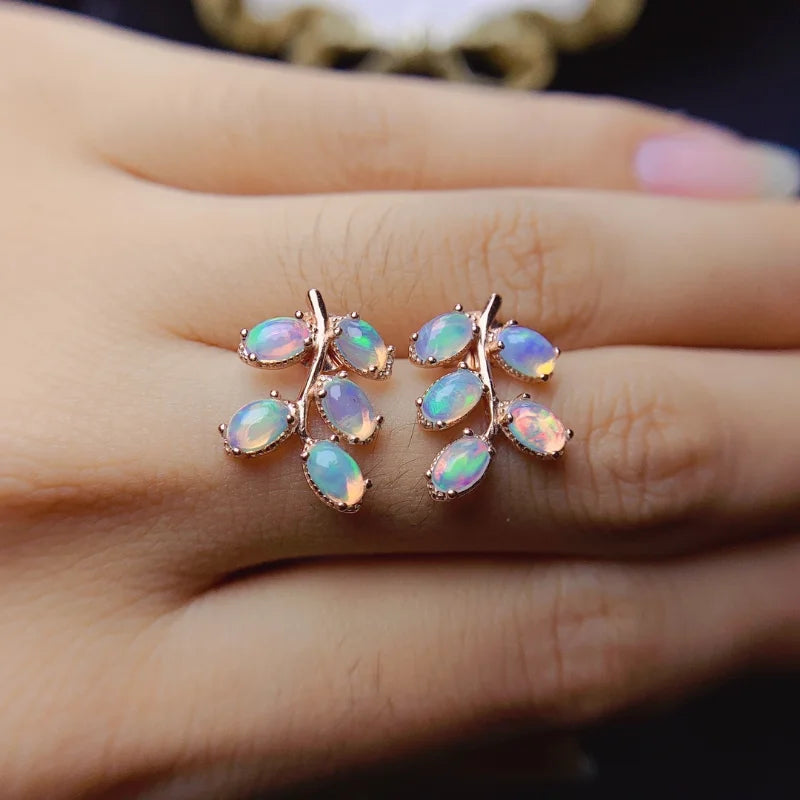 Silver Leaf Opal Earrings for girls.