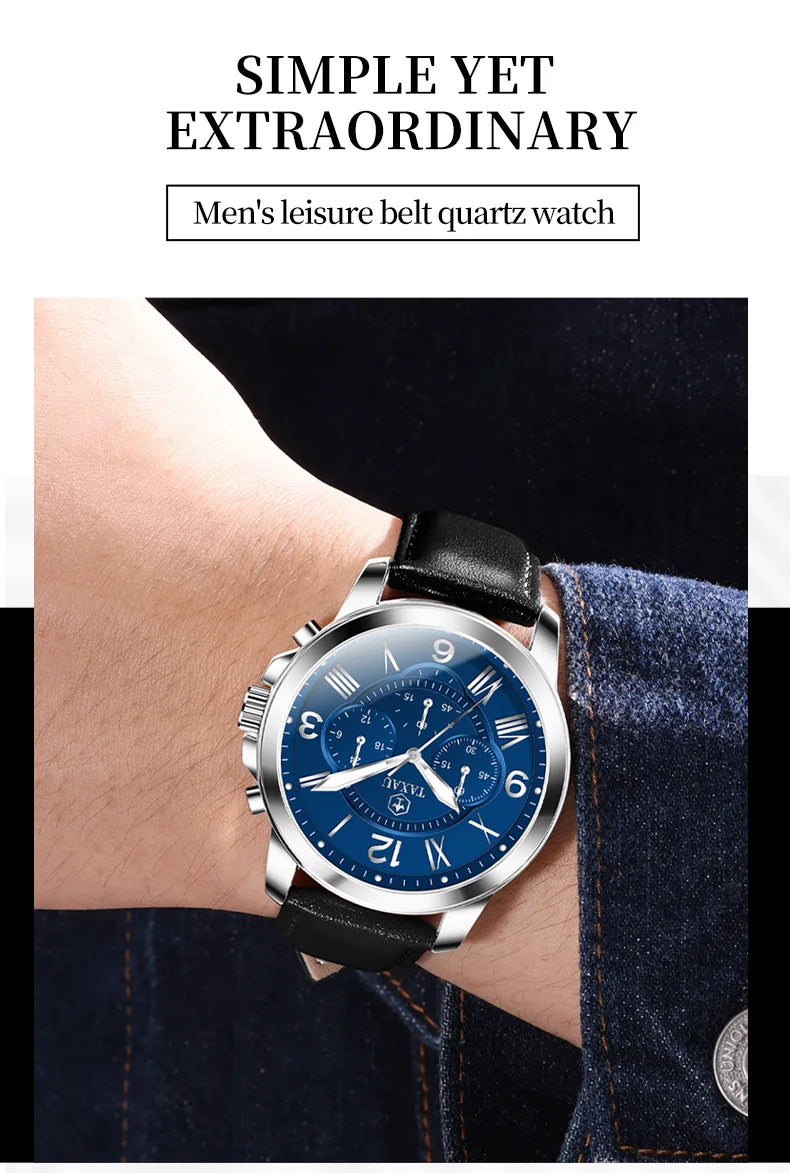 Quartz Leather Multifunction Watch for Men