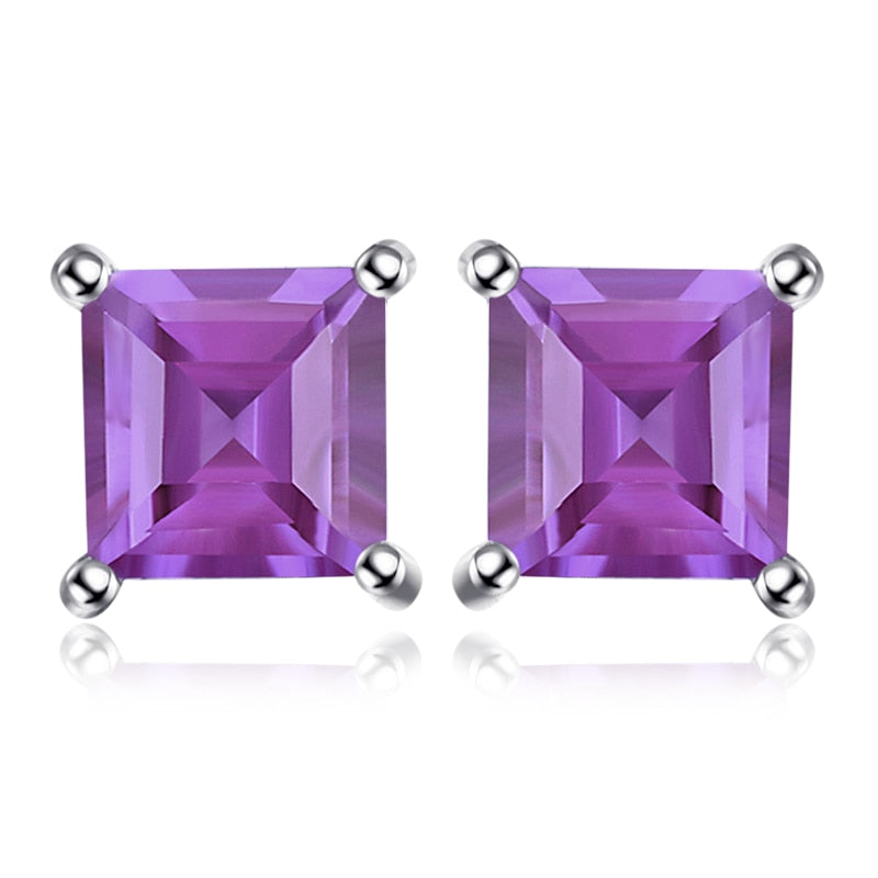 Sterling Silver Square Blue Topaz Amethyst Citrine Garnet Created Sapphire Ruby Emerald Stud Earrings for Women