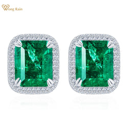 Sterling Silver 10*12 MM 4.2 CT Emerald Paraiba Tourmaline Gemstone Ear Studs for Women