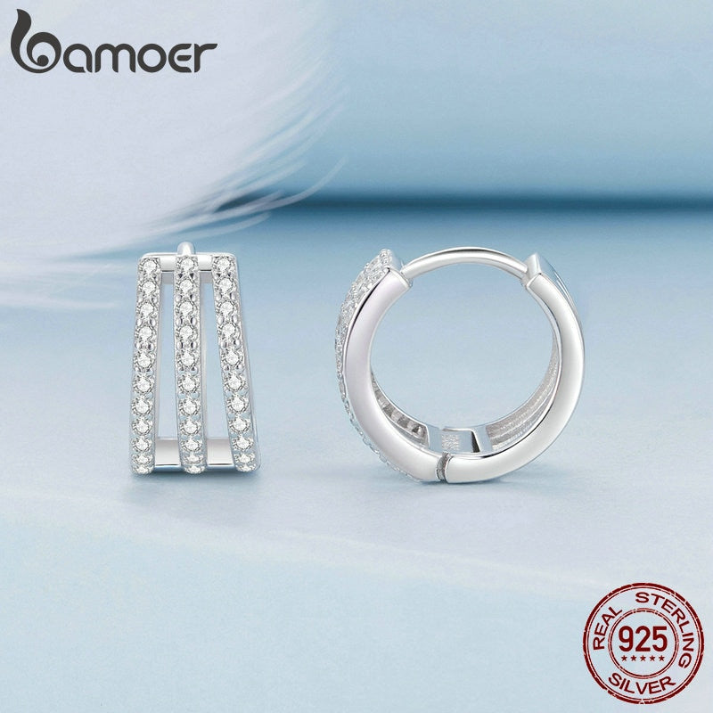 Sterling Silver Pave CZ Multi-circle Hoop Earrings for Women