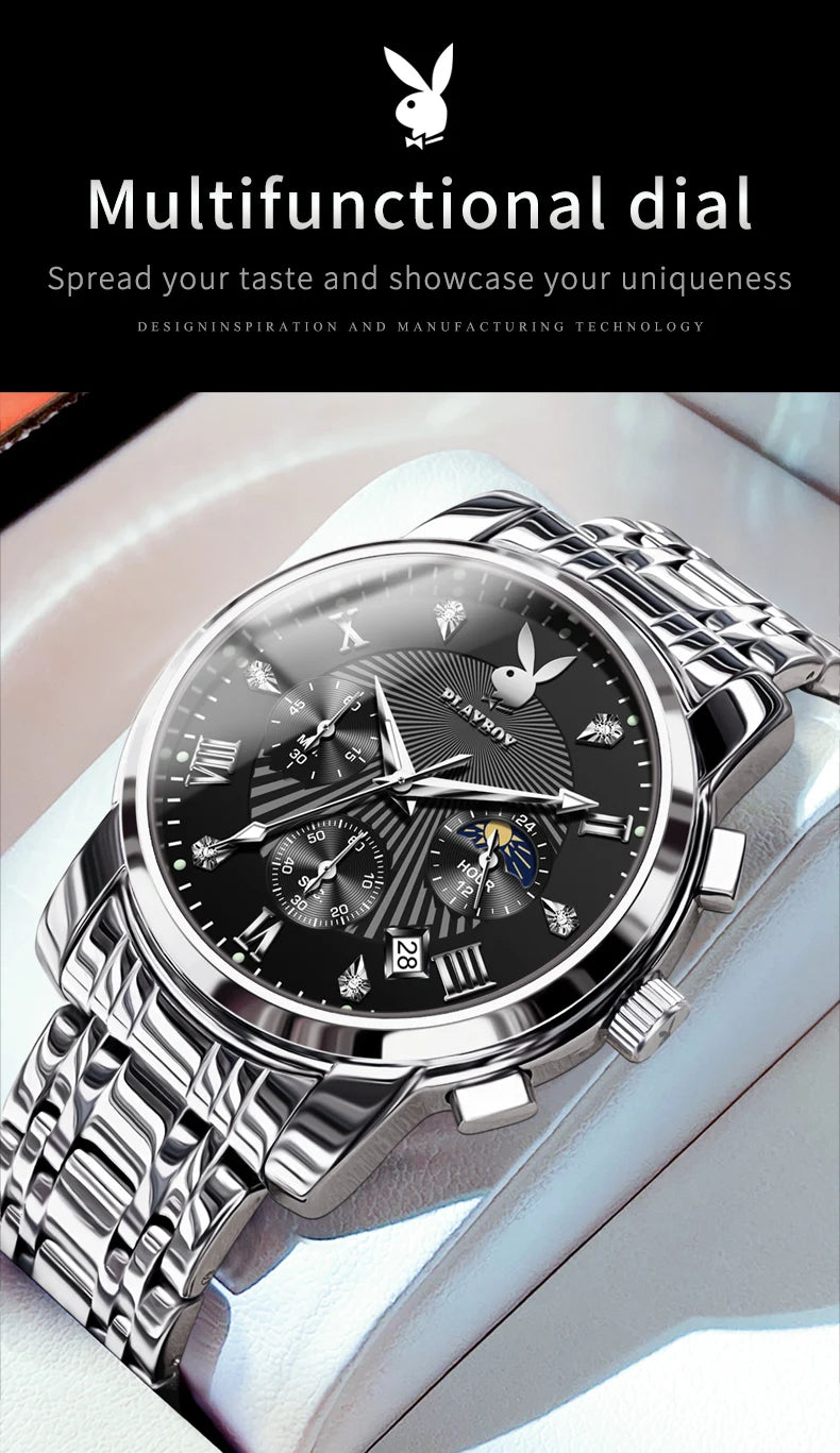 Stainless Steel Multifunction Watch for Men