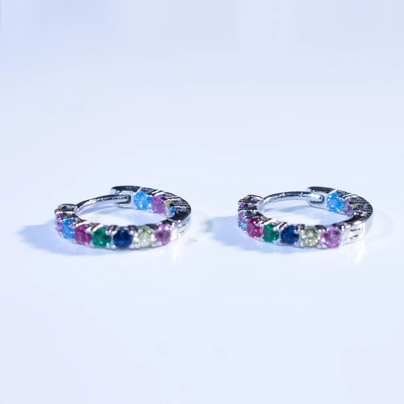 925 Sterling Silver Round Rainbow Cubic Zirconia Hoop Earrings for Women