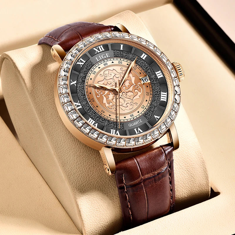 LIGE Original Women's Watch Top Luxury Fashion Watches Ladies Waterproof Leather Bracelet Quartz Woman Wristwatch Montre Femme