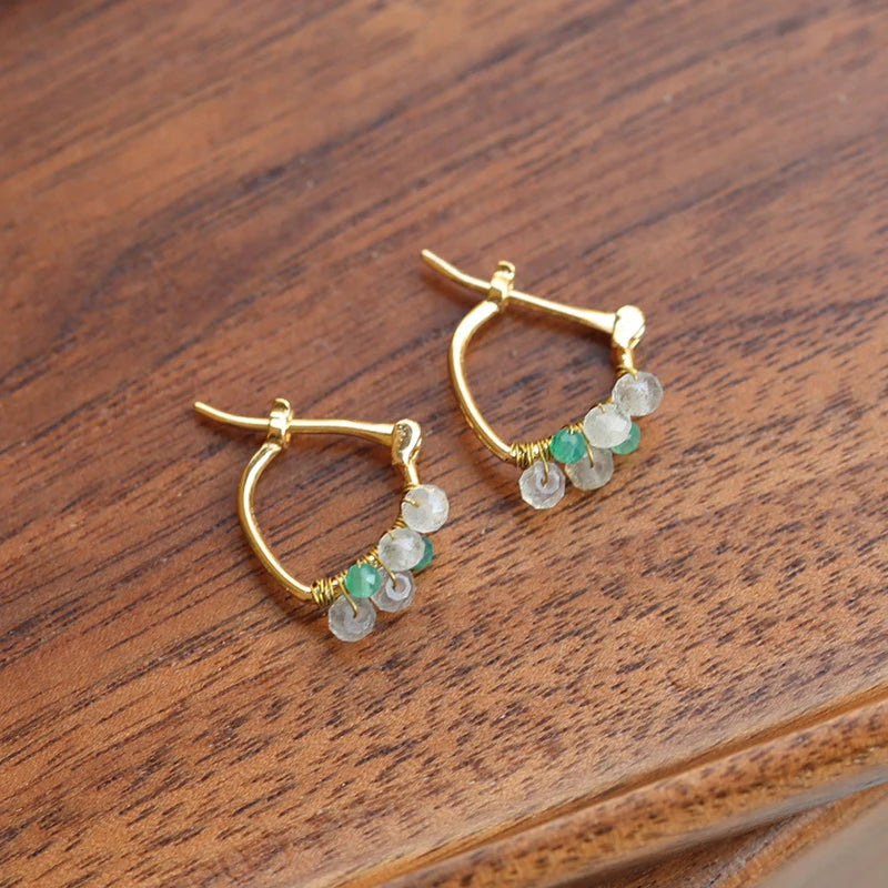 925 Sterling Silver Gold Plated Prehnite Dangle Earrings for Women