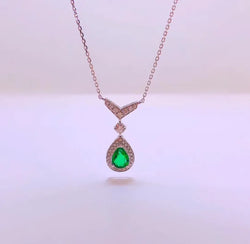 Sterling Silver Natural Emerald Fine Jewelry Pendant for Women