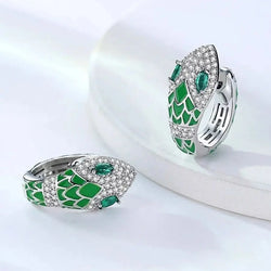 Sterling Silver Green Zircon Snake Clip Earrings for Women