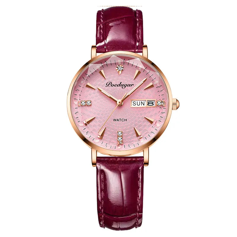 Exquisite Ladies Watch with Ultra-thin Leather Belt, Waterproof, Luminous Quartz Movement