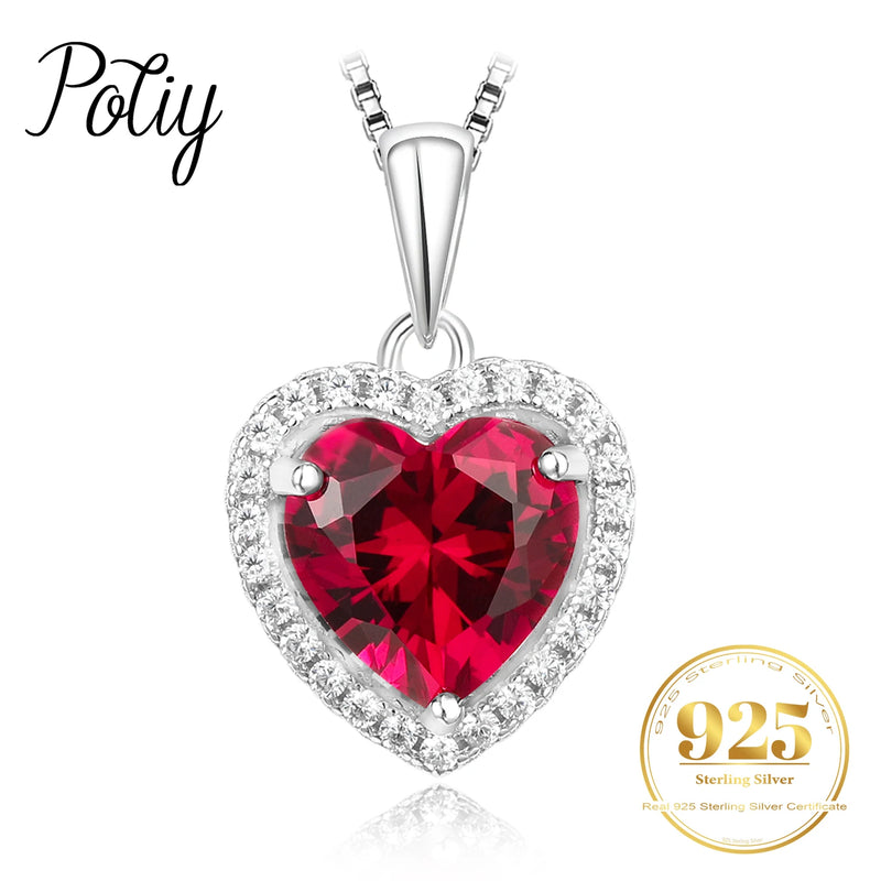 Sterling Silver Created Ruby Heart Pendant for Women