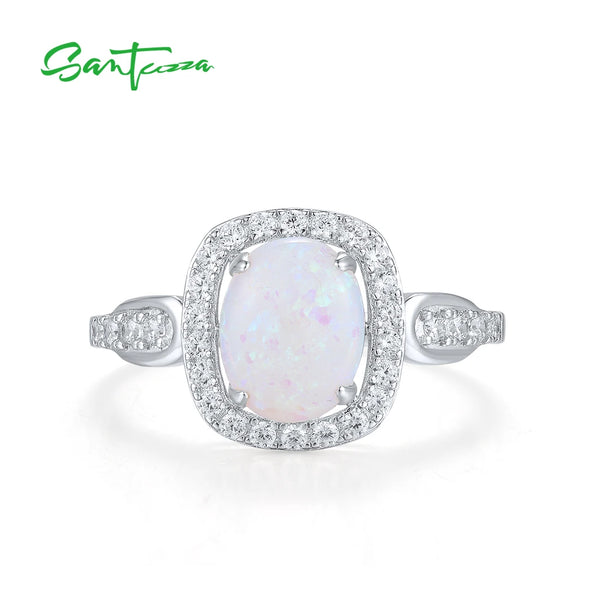 Sterling Silver White CZ Opal Solitaire Ring for Women