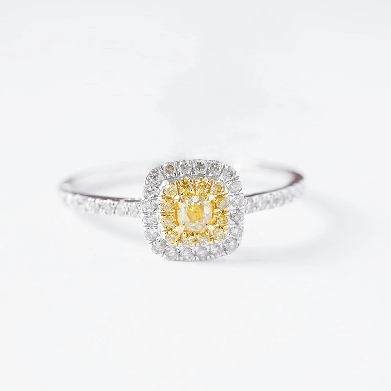 18K White Gold 0.55 Carat Yellow Diamond Square Design Ring for Women