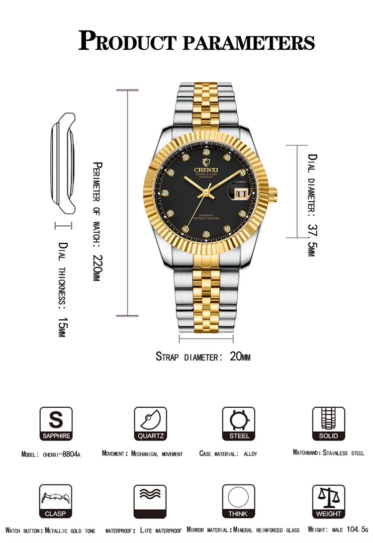 Gold Steel Band Mechanical Watch for Men