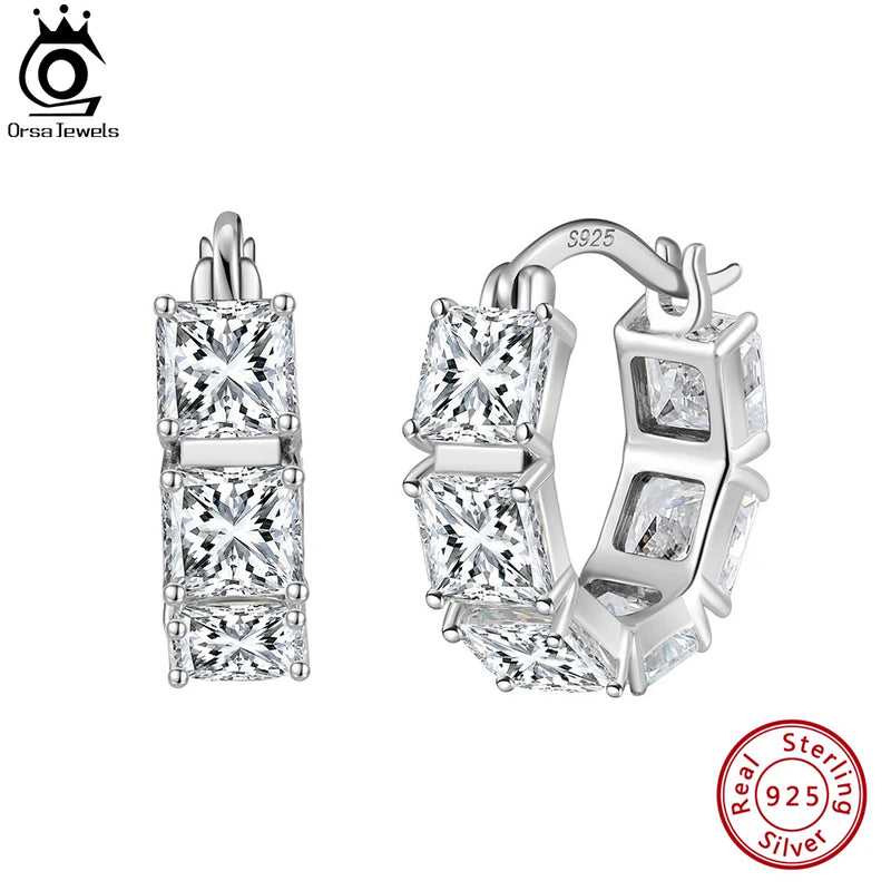 Sterling Silver Round Zircon Hoop Earrings for Women