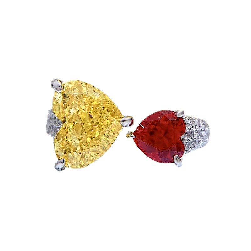 925 Sterling Silver Heart Moissanite, Citrine, Ruby Ring for Women