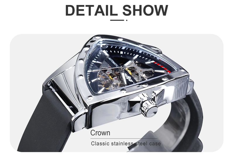 Stainless Steel Transparent Triangle Mechanical Automatic Luminous Wristwatch for Men