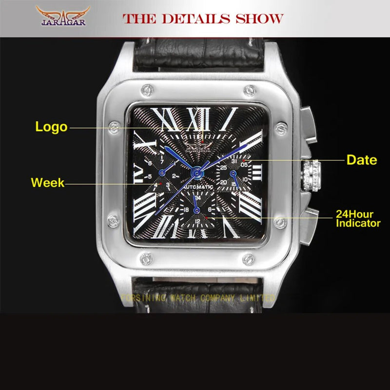 Stainless Steel Leather Strap Automatic Mechanical Watch for Men