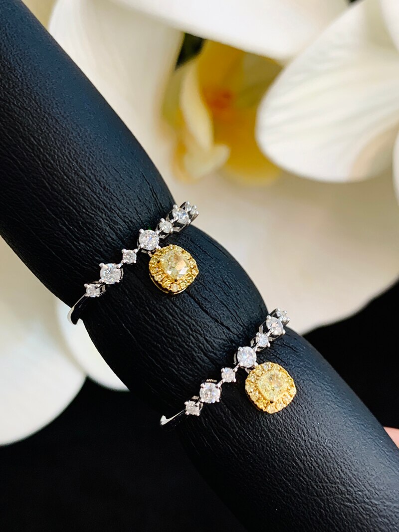 18K White Gold Real Yellow Diamond Square Pendant Necklace for Women