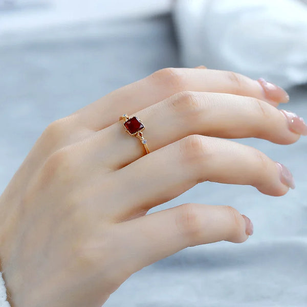 925 Sterling Silver Gold Vermeil Synthetic Amber Square Ring for Women