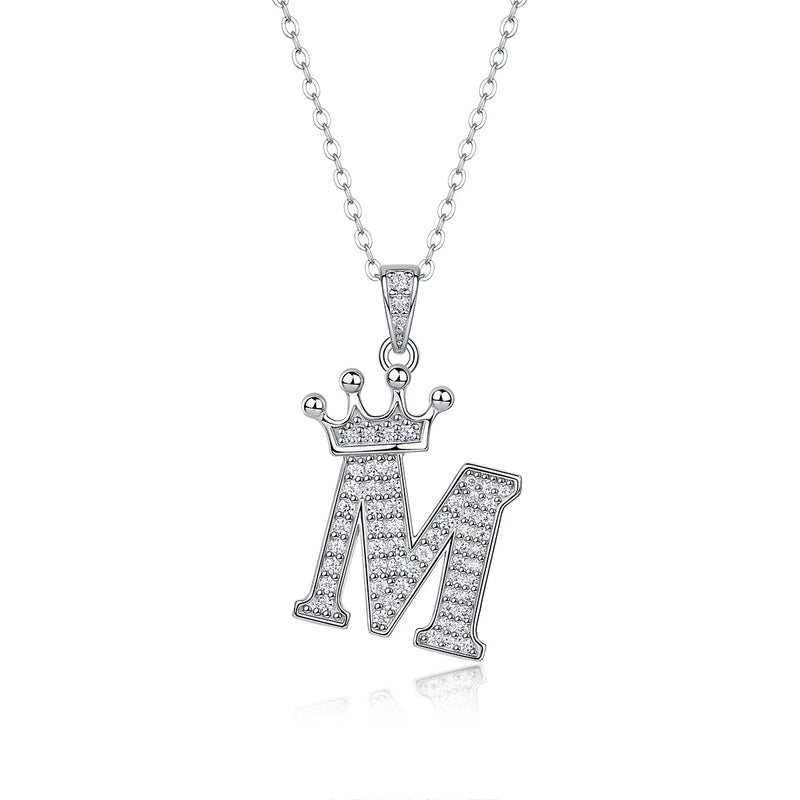 925 Sterling Silver Moissanite Diamonds Letters Crown Pendant Necklace