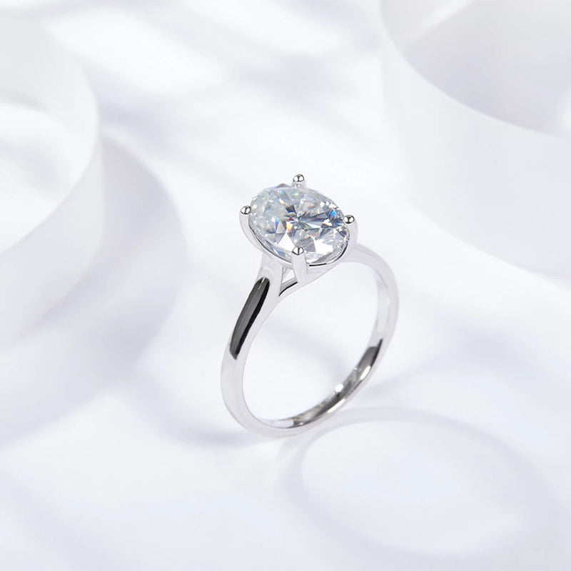 Sterling Silver Oval Moissanite Engagement Ring