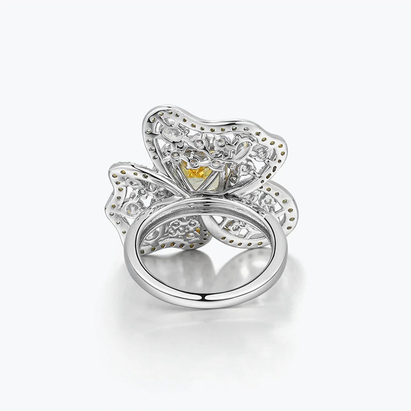 925 Sterling Silver Citrine High Carbon Diamond Gems Sparkling Flower Ring for Women