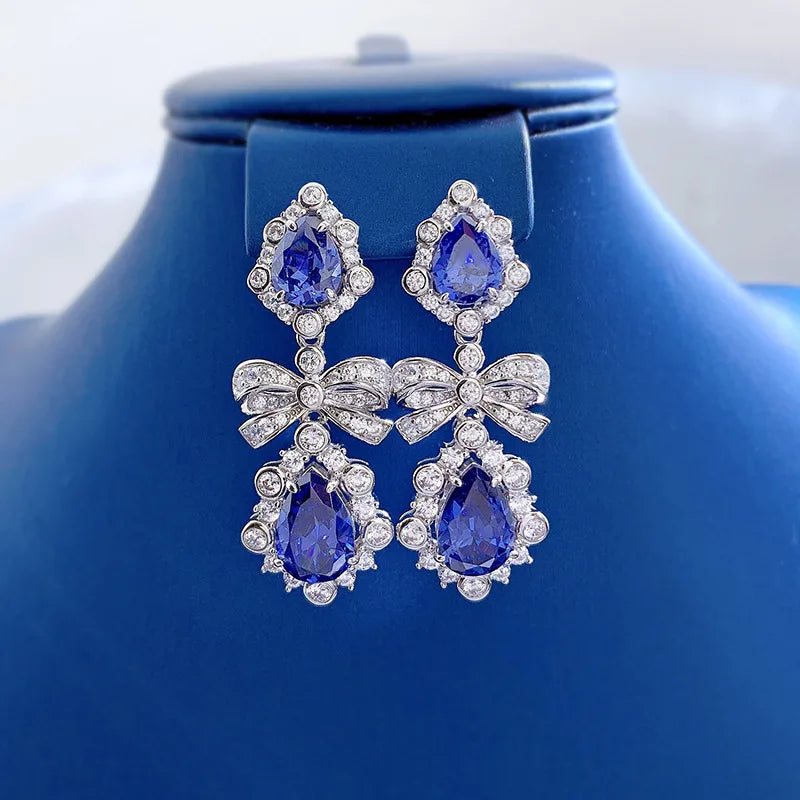 Sterling Silver Sapphire Bowknot Earrings - 8*12 MM for Women