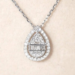 18K White Gold Natural Diamond Pear Shape Water Drop Pendant Necklace for Women