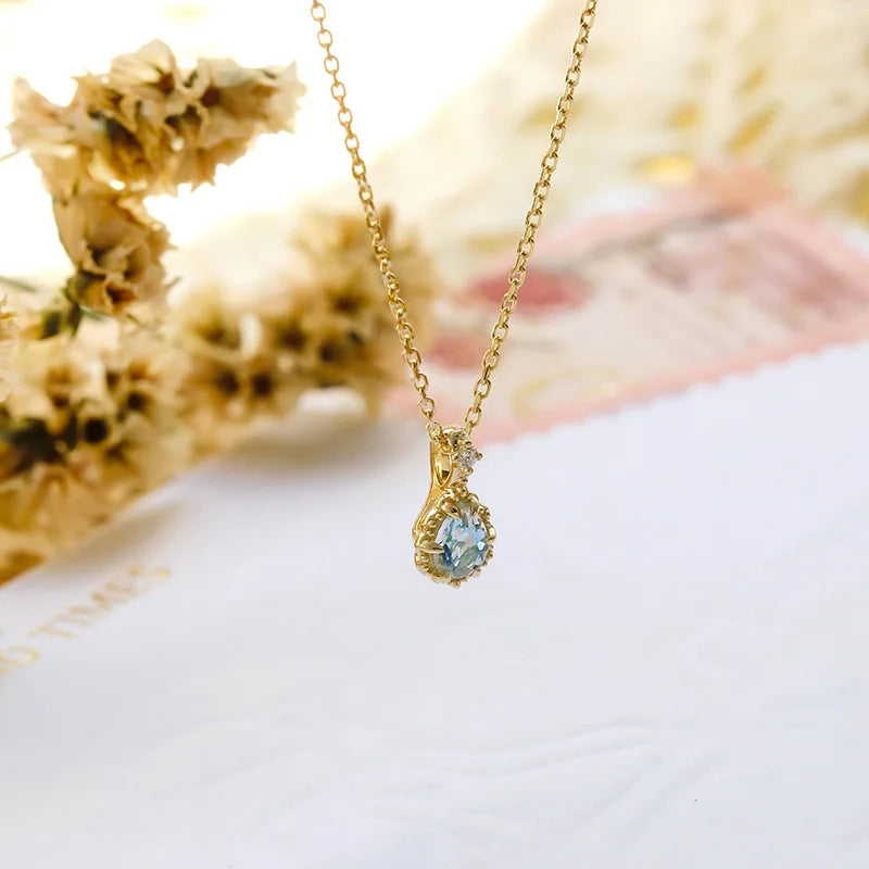 925 Sterling Silver Gold Plated Aquamarine Pendant Necklace for Women