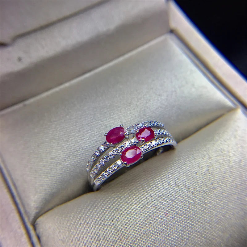 Sterling Silver & Natural Ruby Engagement Ring for Women