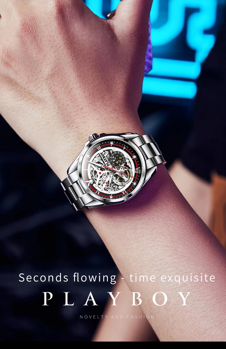 Stainless Steel Automatic Mechanical Watch for Men