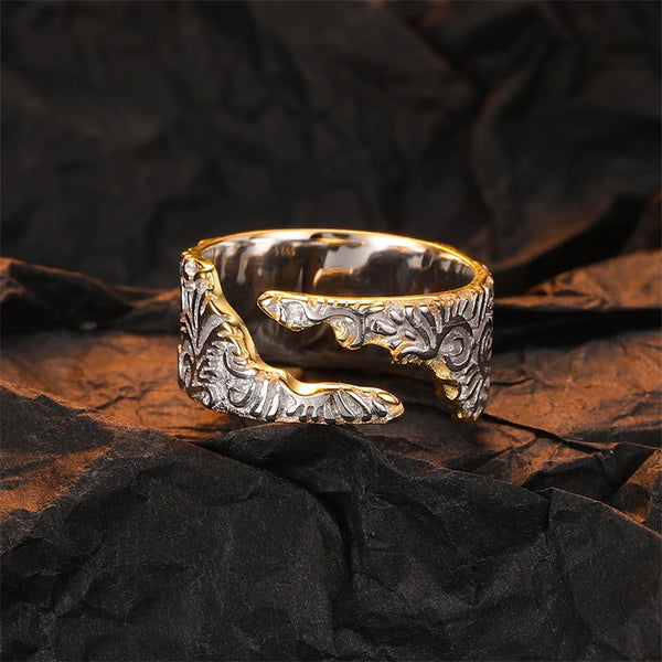 Sterling Silver Grass Pattern Open Ring for Women