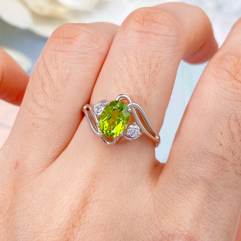 925 Sterling Silver Peridot Gemstone Adjustable Ring for Women