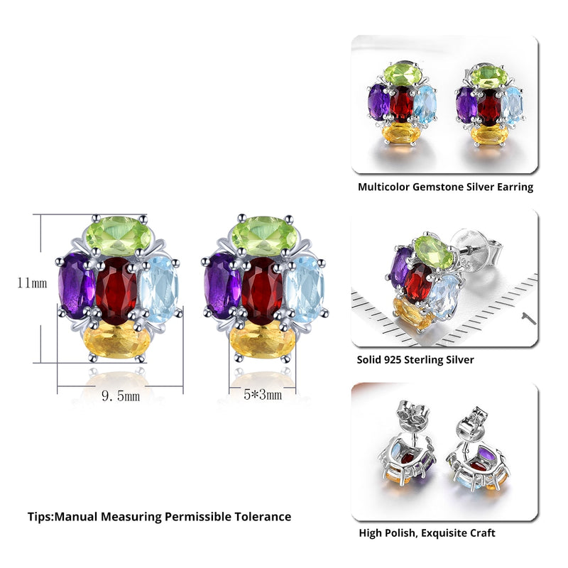 Sterling Silver 2.50 ctw Natural Multicolor Gemstone Stud Earrings for Women