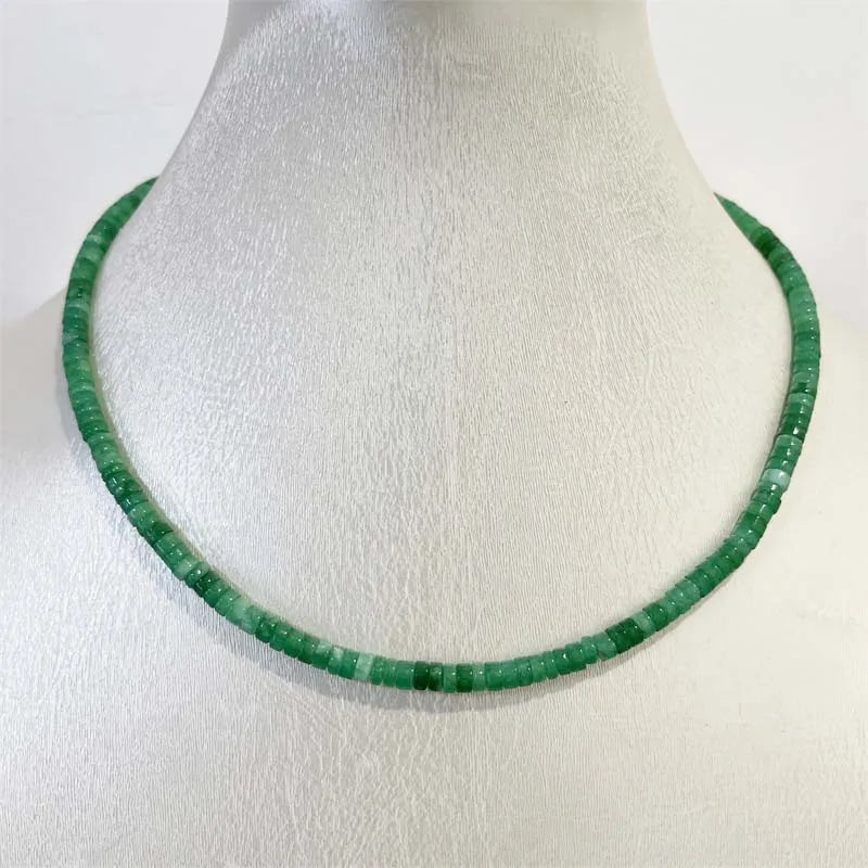 Sterling Silver 4mm Emerald Necklace, Simple Sea Heishi Design for Women