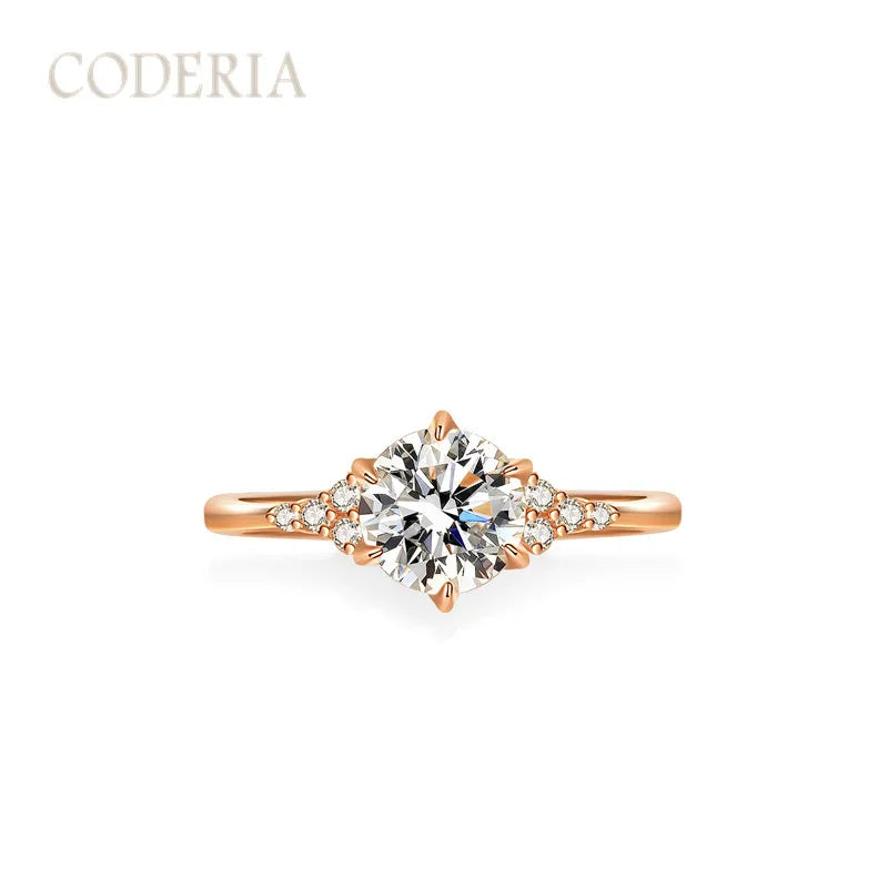 Rose Gold 1ct Moissanite Six Claw Crown Ring for Women