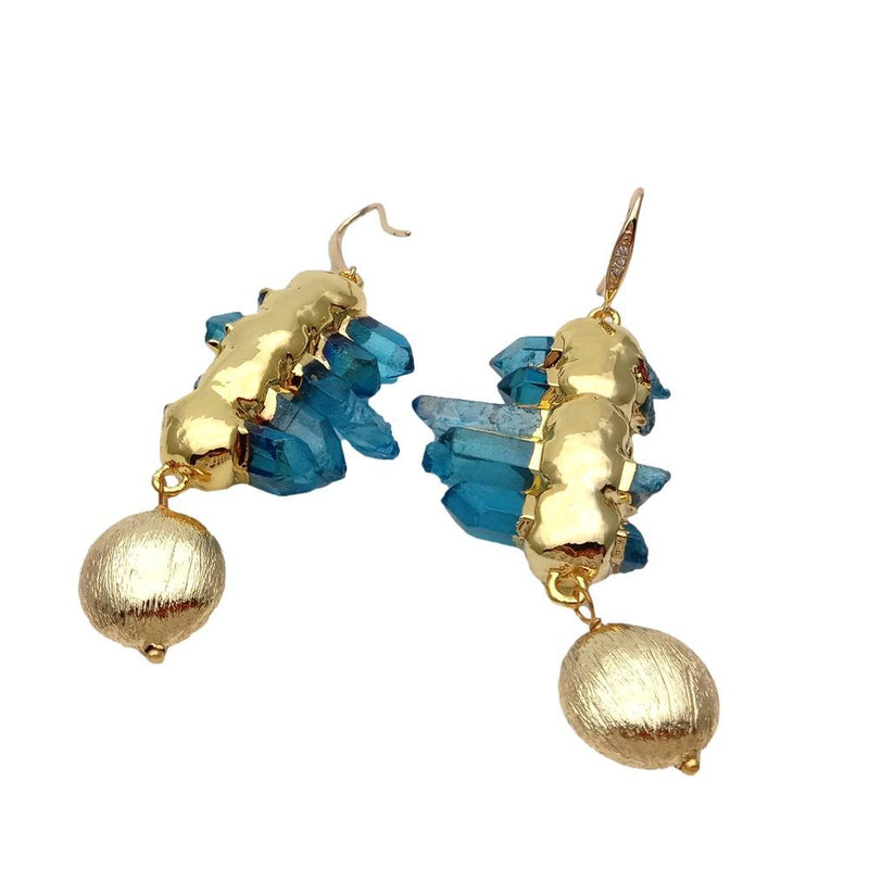 Y.YING Blue Quartz Druzy Stones Drop Earrings For Women Stones Jewelry
