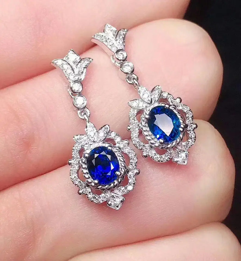 925 Sterling Silver Sapphire Drop Earrings