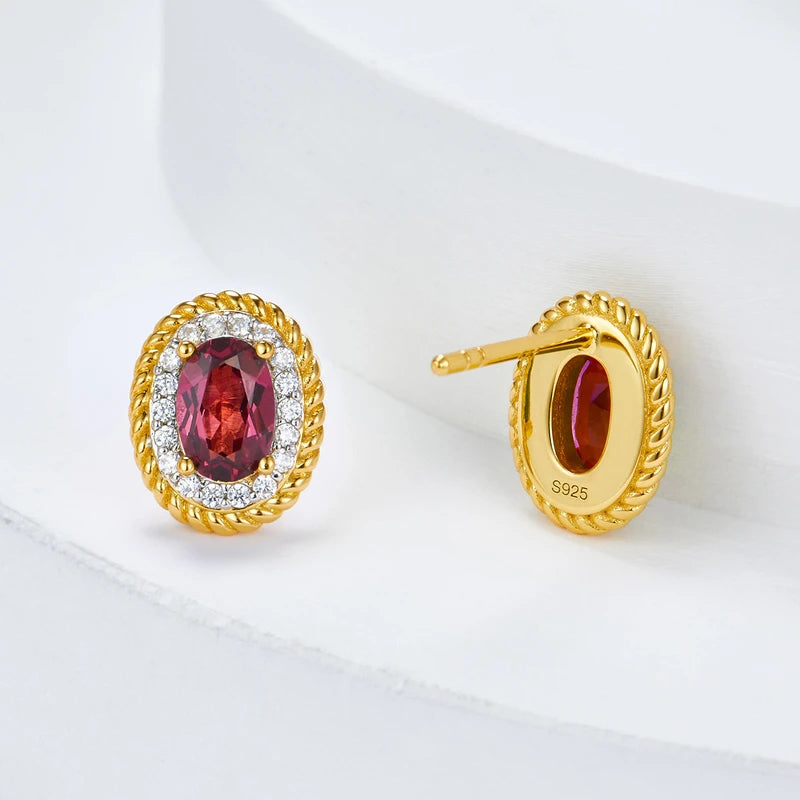 Sterling Silver Garnet & Zircon Oval Earrings for Women