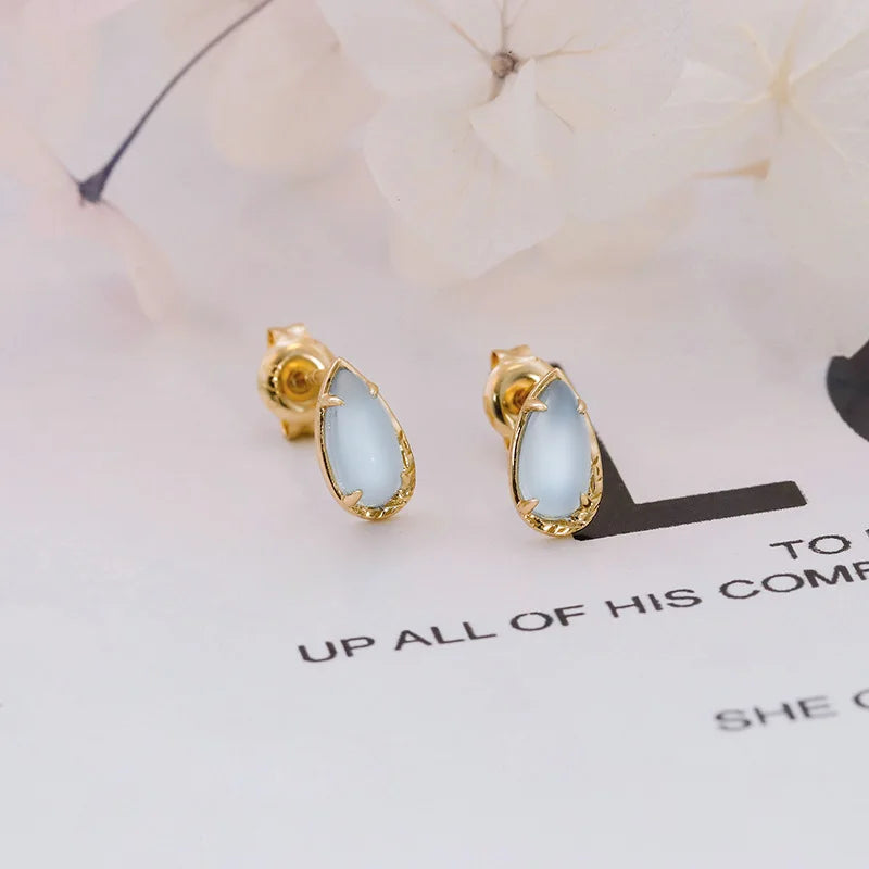 925 Sterling Silver Gold Vermeil Aquamarine Stud Earrings for Women