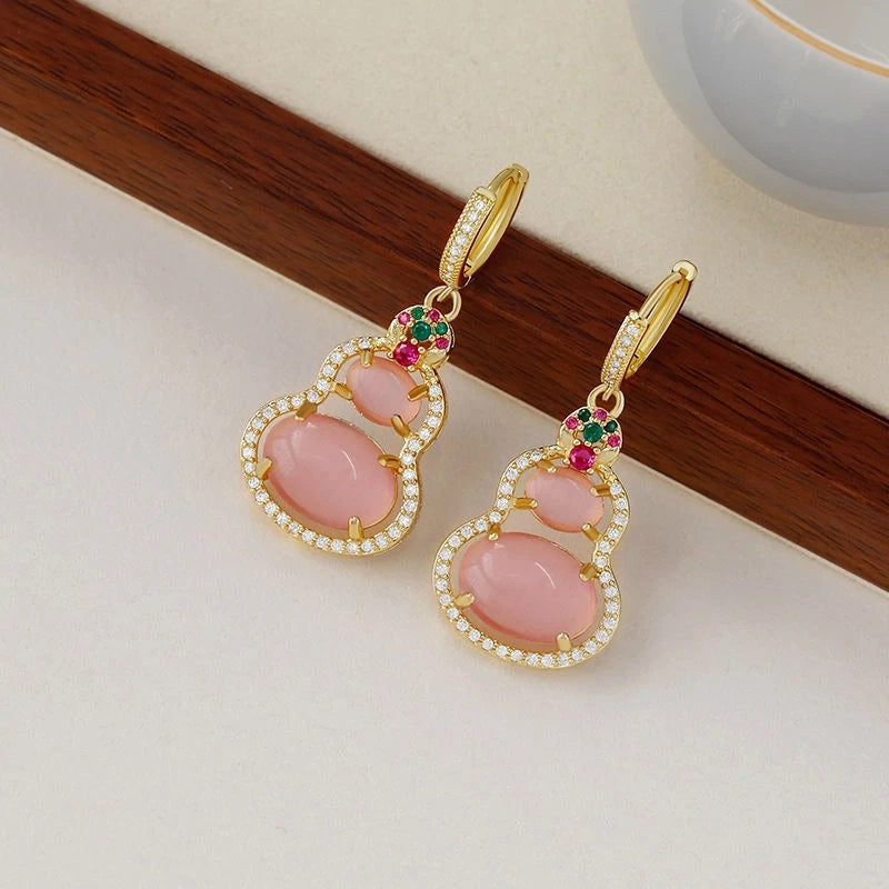 Gold-Plated Calabash Opal Dangle Earrings for Women