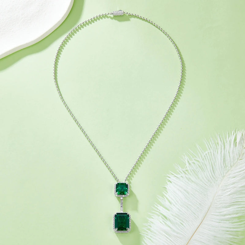 Sterling Silver Emerald and Diamond Pendant Necklace for Her