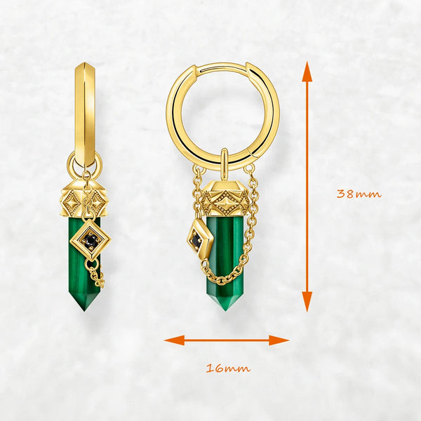 925 Sterling Silver Green Malachite Gold Plated Hoop Earrings for Women and Men