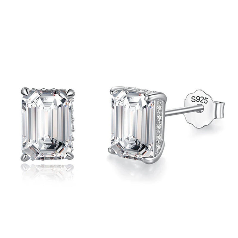 925 Sterling Silver, VVS1 3EX D Color Emerald Cut 5*7mm Moissanite Diamond Gems Studs for Women