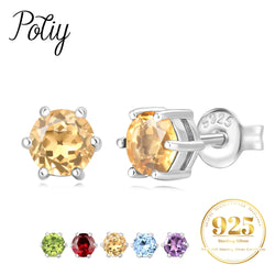 925 Sterling Silver Peridot Amethyst Citrine Garnet Sky Blue Topaz Stud Earrings for Women