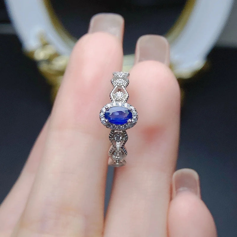 Sterling Silver Natural Sapphire Ring with Certificate for Women