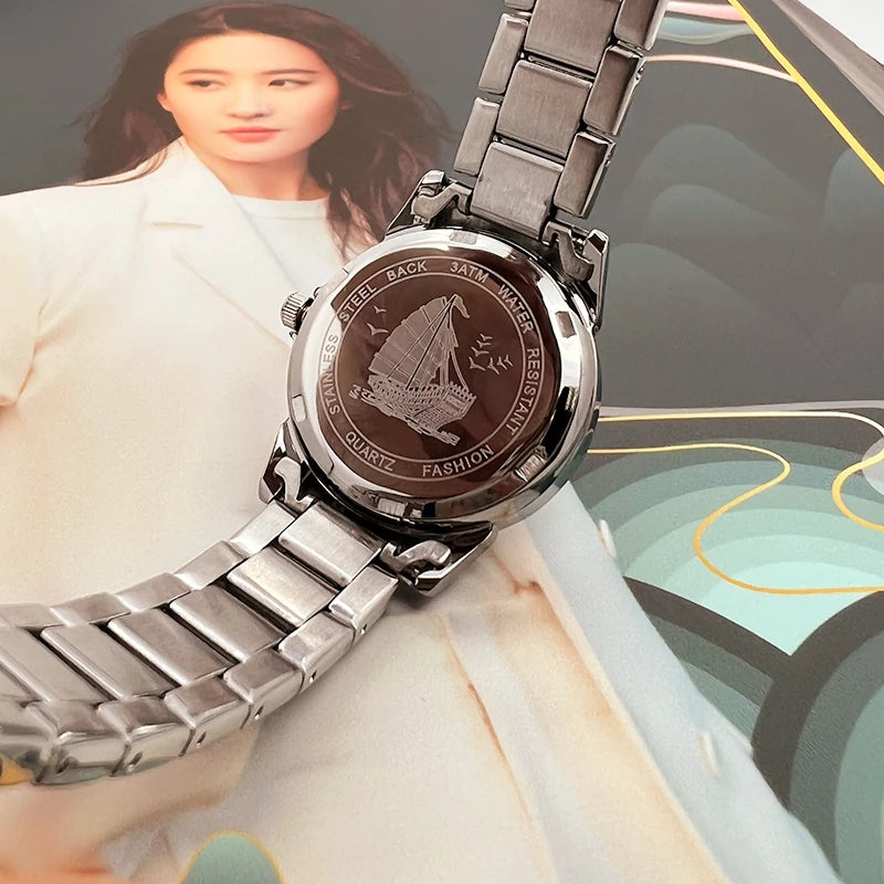 Stainless Steel Mini Luminous Quartz Watch with Date and Week for Women