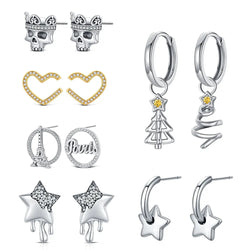 Silver .925 Crown Skull Heart Stud Earrings for Women